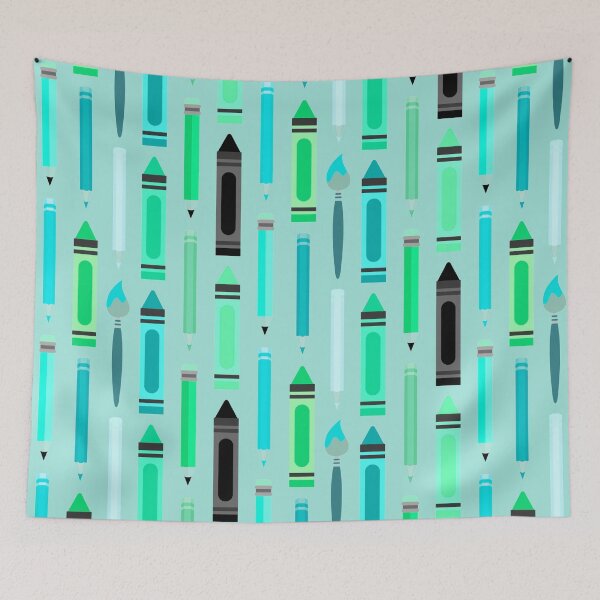 Item preview, Art Class Essentials – Retro Crayons, Pencils & Brushes Pattern | Teal designed and sold by Frohyou.