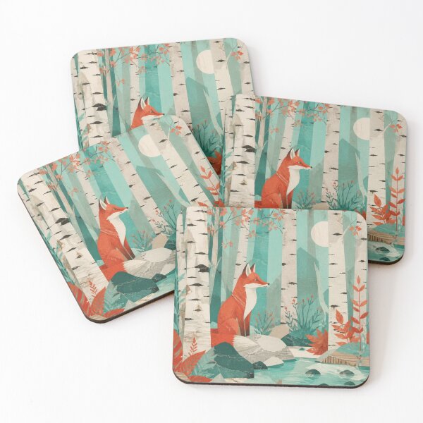 Item preview, Red Fox In The Birches Forest Aquamarine Autumn Stream designed and sold by GrinGalore.