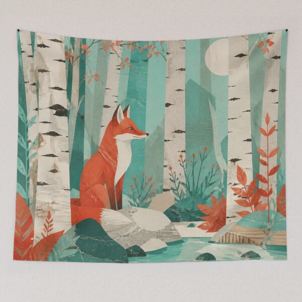 Item preview, Red Fox In The Birches Forest Aquamarine Autumn Stream designed and sold by GrinGalore.