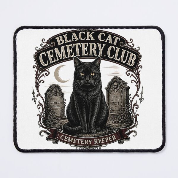 Item preview, BLACK CAT CEMETERY CLUB Cemetery Keeper Halloween Gothic Engraving designed and sold by BernoNickel.