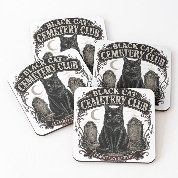 Item preview, BLACK CAT CEMETERY CLUB Cemetery Keeper Halloween Gothic Engraving designed and sold by BernoNickel.