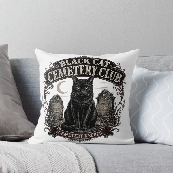 Item preview, BLACK CAT CEMETERY CLUB Cemetery Keeper Halloween Gothic Engraving designed and sold by BernoNickel.