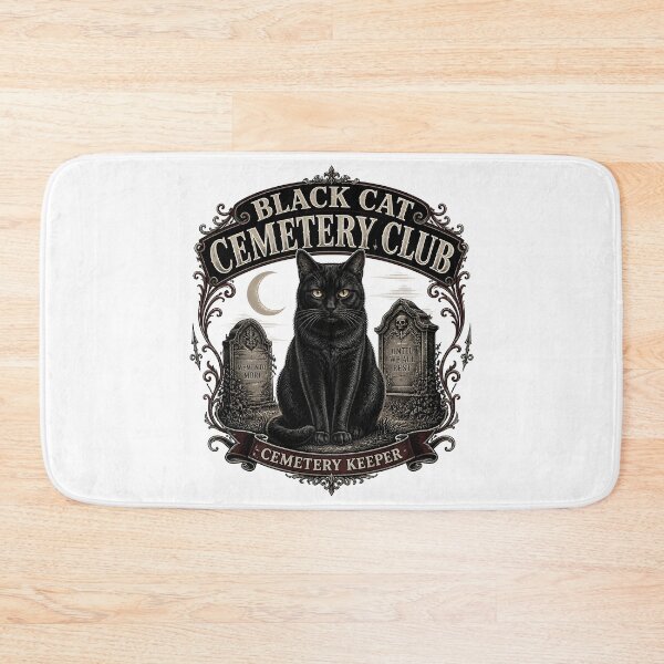 Item preview, BLACK CAT CEMETERY CLUB Cemetery Keeper Halloween Gothic Engraving designed and sold by BernoNickel.
