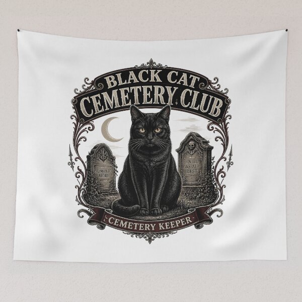 Item preview, BLACK CAT CEMETERY CLUB Cemetery Keeper Halloween Gothic Engraving designed and sold by BernoNickel.