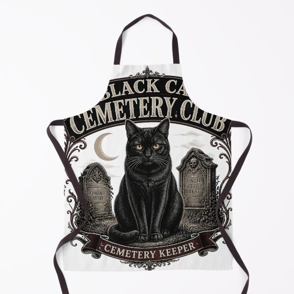 Item preview, BLACK CAT CEMETERY CLUB Cemetery Keeper Halloween Gothic Engraving designed and sold by BernoNickel.
