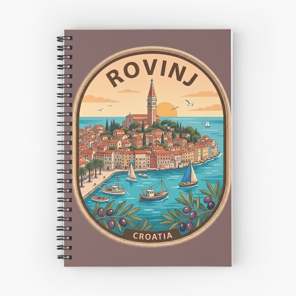 Item preview, Retro Rovinj Croatia Istria Coastal Harbor Sunset Vintage Badge designed and sold by LittleArij.