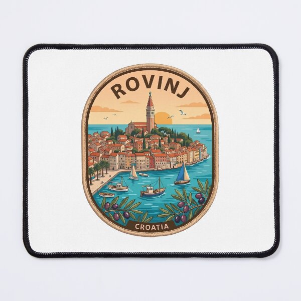 Item preview, Retro Rovinj Croatia Istria Coastal Harbor Sunset Vintage Badge designed and sold by LittleArij.