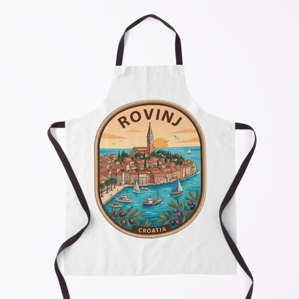 Item preview, Retro Rovinj Croatia Istria Coastal Harbor Sunset Vintage Badge designed and sold by LittleArij.