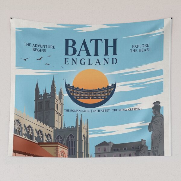Item preview, Bath Original Custom Vintage Poster Wall Art Design Gift Pillow Home Soft Furnishing designed and sold by Cool Robot Bro..