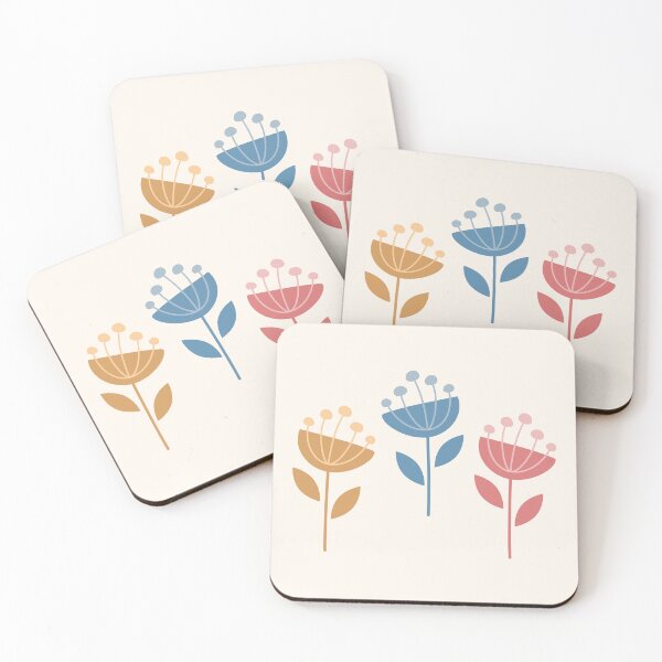 Item preview, Retro MCM Flowers Blue Yellow Coral  designed and sold by Pinkdeer Designs.