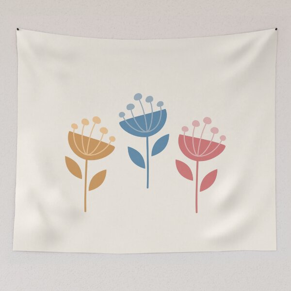 Item preview, Retro MCM Flowers Blue Yellow Coral  designed and sold by Pinkdeer Designs.