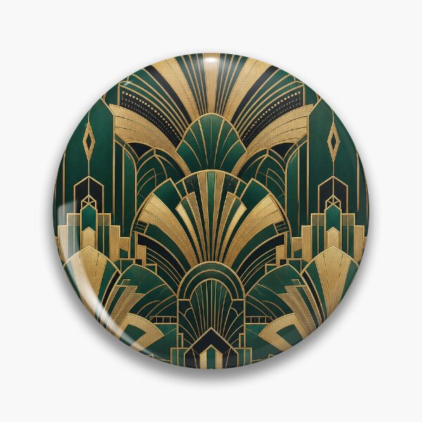 Item preview, Vintage Art Deco Emerald Gold Architectural Pattern designed and sold by frumixart.