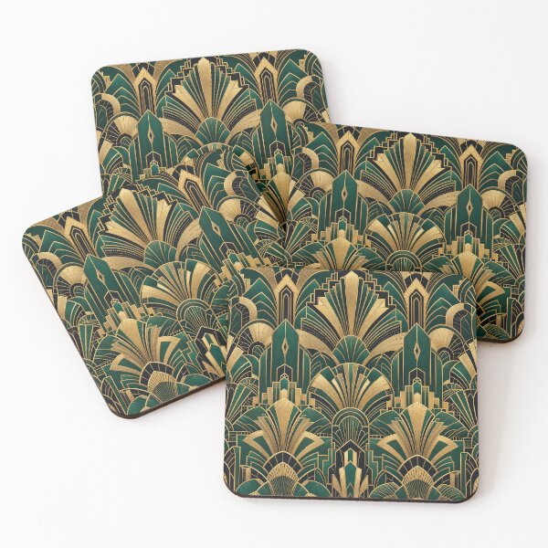 Item preview, Vintage Art Deco Emerald Gold Architectural Pattern designed and sold by frumixart.