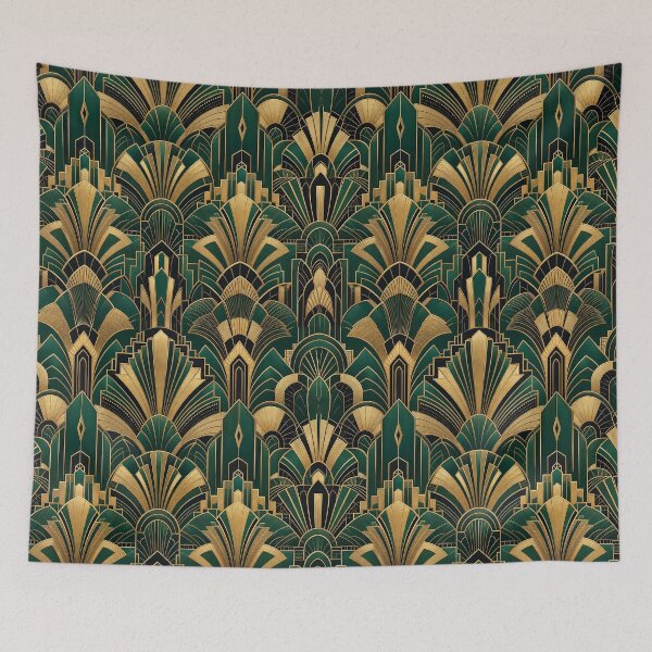 Item preview, Vintage Art Deco Emerald Gold Architectural Pattern designed and sold by frumixart.