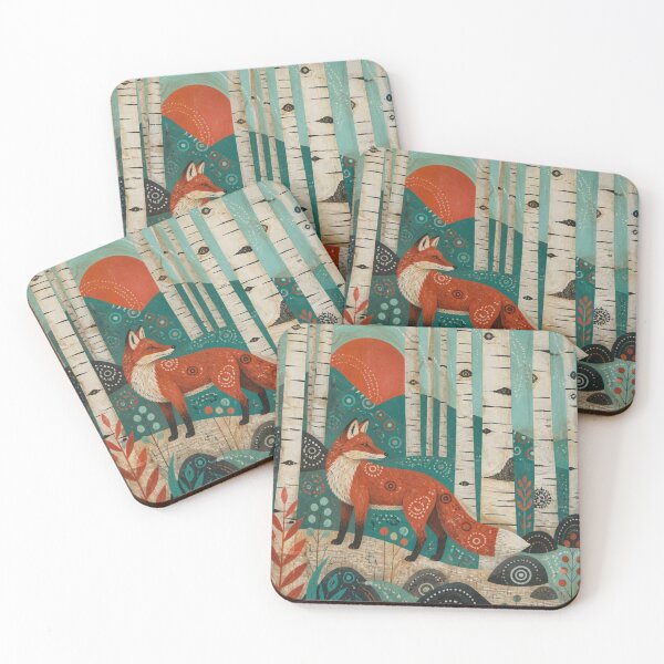 Item preview, Folk Art Red Fox The Birches Forest Red Sun designed and sold by GrinGalore.
