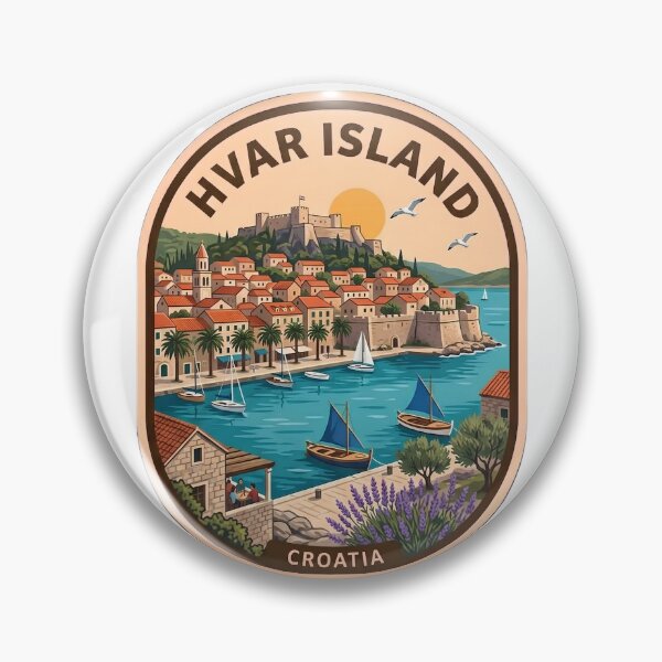 Item preview, Vintage Hvar Island Croatia Mediterranean Harbor Lavender Travel Badge designed and sold by LittleArij.
