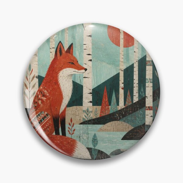 Item preview, Nordic Folk Red Fox The Birches Forest Sun Scene designed and sold by GrinGalore.