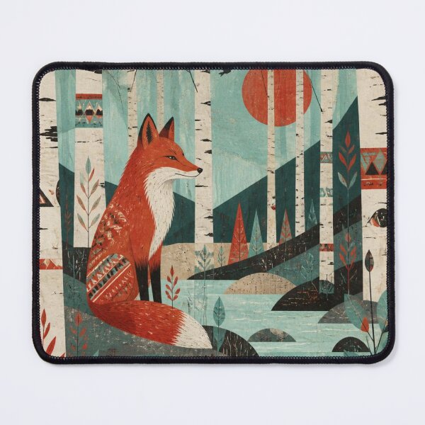 Item preview, Nordic Folk Red Fox The Birches Forest Sun Scene designed and sold by GrinGalore.