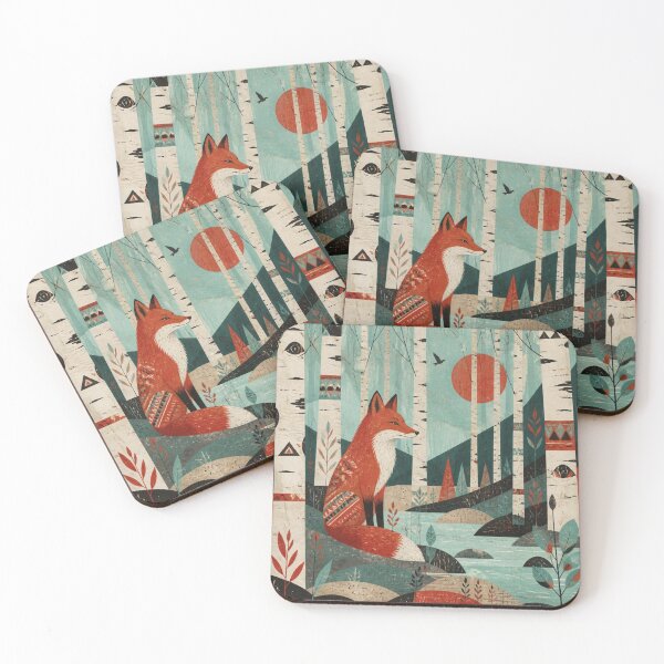 Item preview, Nordic Folk Red Fox The Birches Forest Sun Scene designed and sold by GrinGalore.