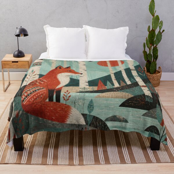Item preview, Nordic Folk Red Fox The Birches Forest Sun Scene designed and sold by GrinGalore.