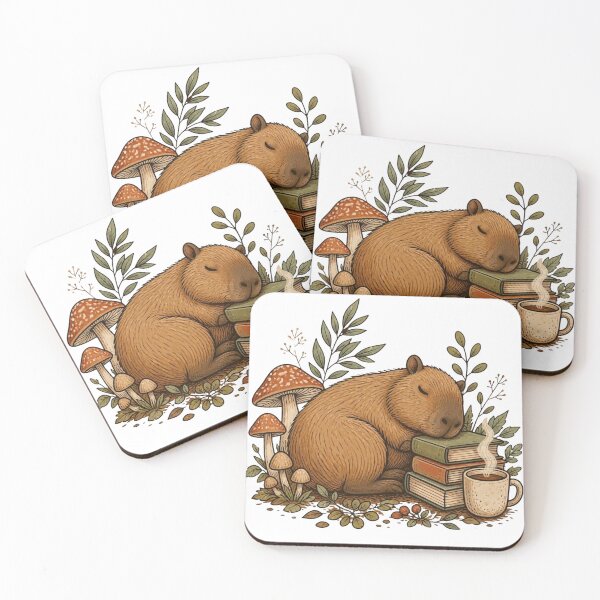 Item preview, Sleepy Capybara Cozy Cottagecore Reading Illustration designed and sold by KreatoLab.
