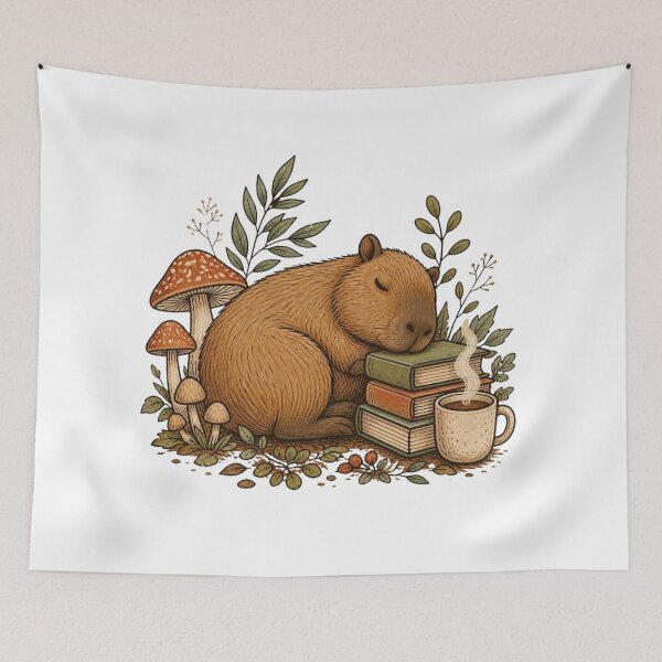 Item preview, Sleepy Capybara Cozy Cottagecore Reading Illustration designed and sold by KreatoLab.