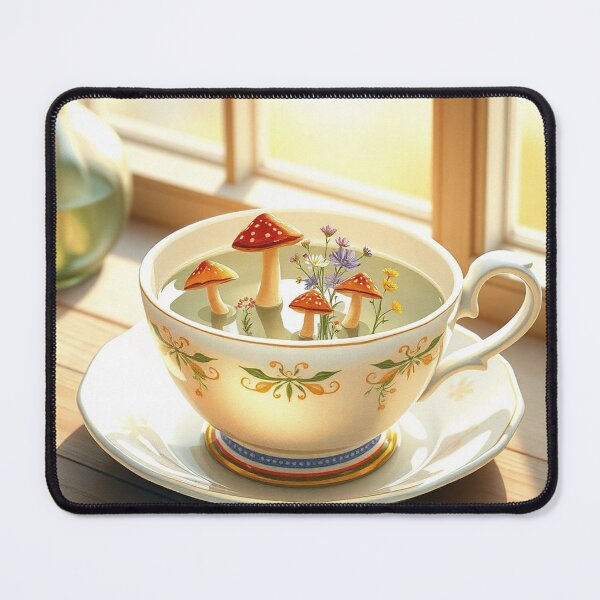 Item preview, Whimsical Cottagecore Mushroom Tea Cup Illustration designed and sold by IntelliMindDesigns.