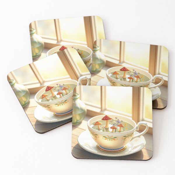Item preview, Whimsical Cottagecore Mushroom Tea Cup Illustration designed and sold by IntelliMindDesigns.