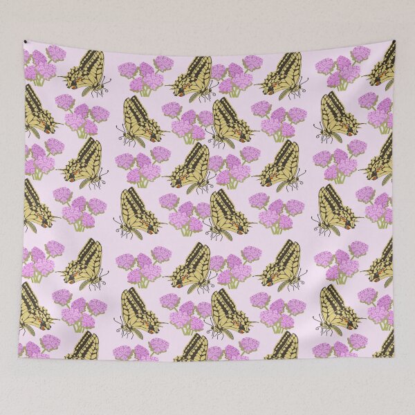 Item preview, Pattern of a swallowtail Butterfly and pink wild flowers designed and sold by FandomizedRose.
