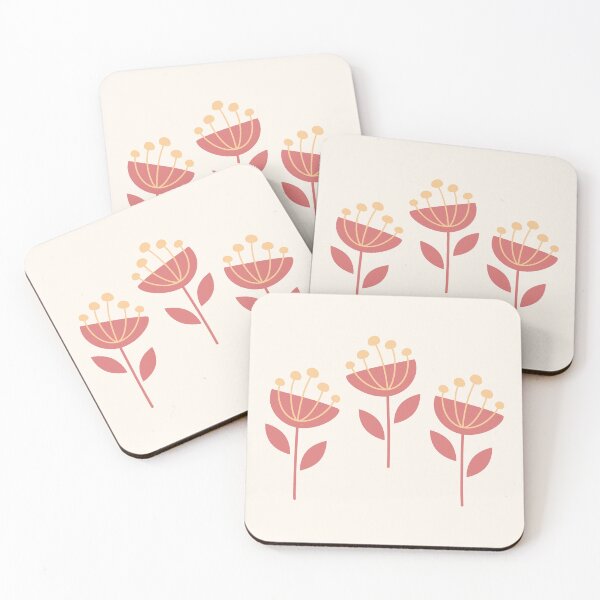 Item preview, Retro MCM Flowers Coral Red Yellow designed and sold by Pinkdeer Designs.