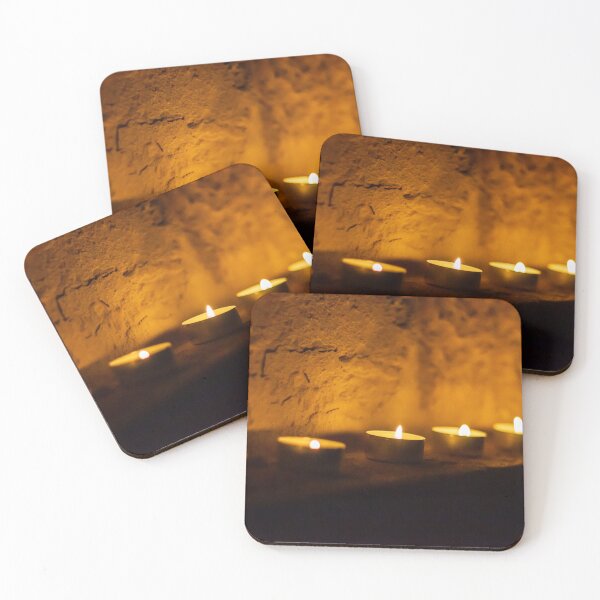 Item preview, Row Of Tea Light Candles On A Rustic Wall Emit Warm Amber Glow At Night designed and sold by Nmallia.