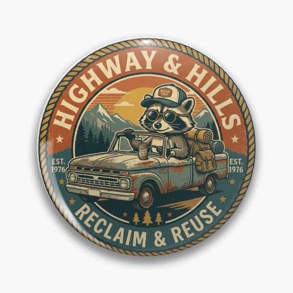 Item preview, Highway Hills Raccoon Vintage Pickup Truck Retro Badge designed and sold by lovepower.