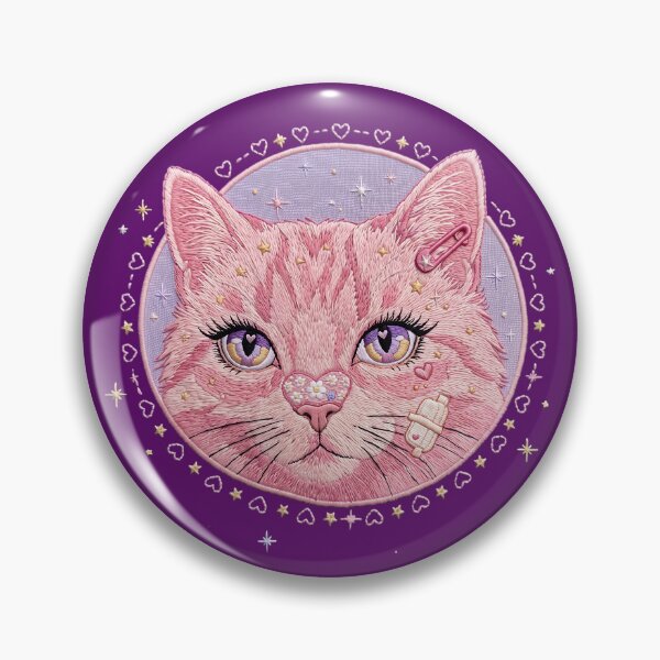 Item preview, Pink Embroidered Coquette Cat Patch Art: Heart Nose & Floral Bandage designed and sold by CuteKats.