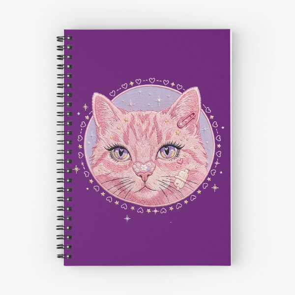 Item preview, Pink Embroidered Coquette Cat Patch Art: Heart Nose & Floral Bandage designed and sold by CuteKats.