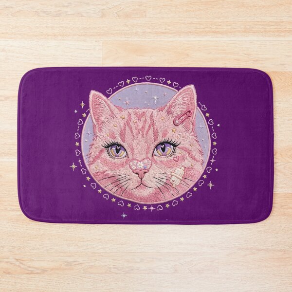 Item preview, Pink Embroidered Coquette Cat Patch Art: Heart Nose & Floral Bandage designed and sold by CuteKats.