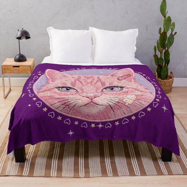 Item preview, Pink Embroidered Coquette Cat Patch Art: Heart Nose & Floral Bandage designed and sold by CuteKats.