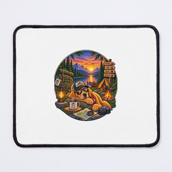 Item preview, Golden Retriever Camping Adventure Patch Illustration designed and sold by lovepower.