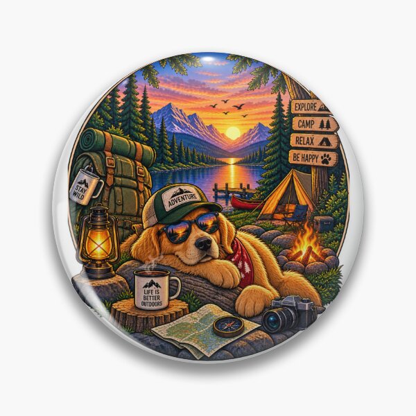 Item preview, Golden Retriever Camping Adventure Patch Illustration designed and sold by lovepower.