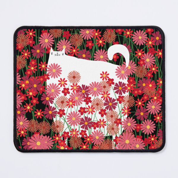 Item preview, White Cat and Red Flowers designed and sold by poket.piktures.