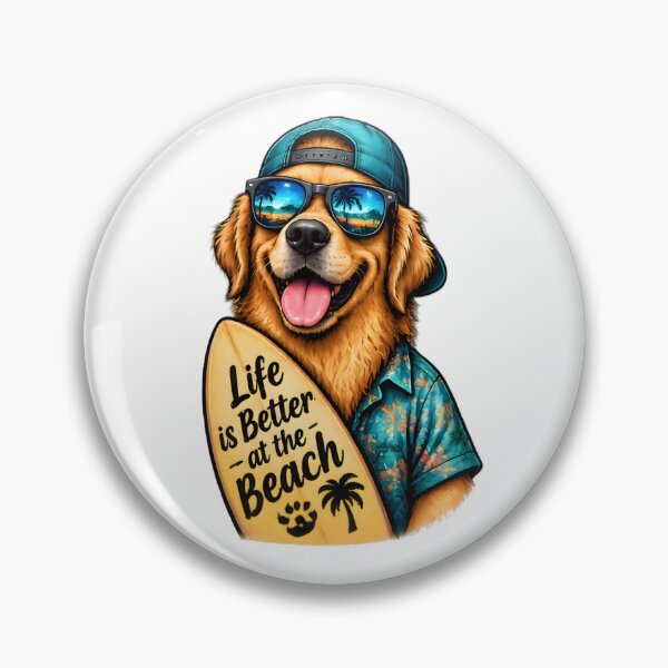 Item preview, Cool Golden Retriever Surfboard Life Is Better At The Beach designed and sold by Pyt27.