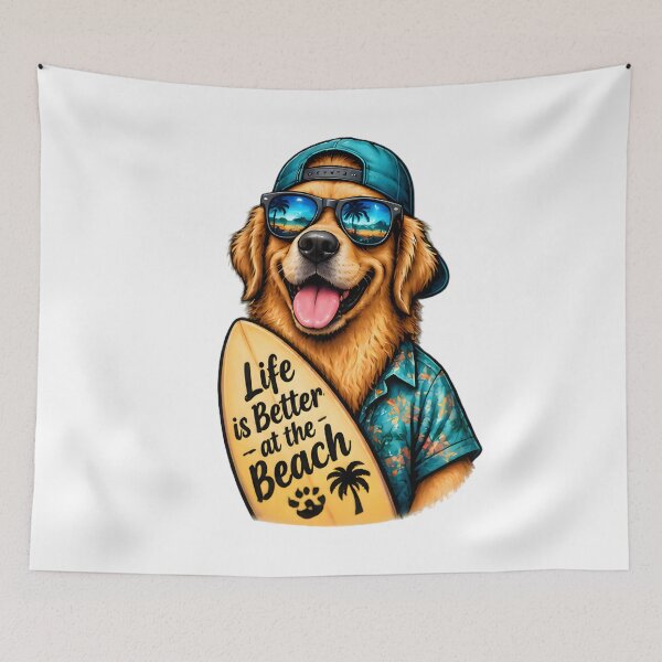 Item preview, Cool Golden Retriever Surfboard Life Is Better At The Beach designed and sold by Pyt27.