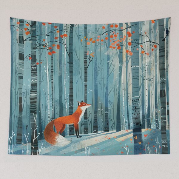 Item preview, Red Fox The Birches Forest Autumn Canopy Orange Leaves designed and sold by GrinGalore.