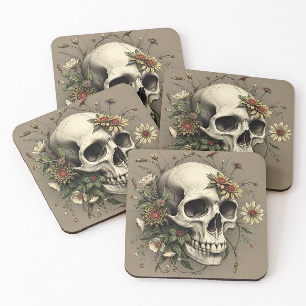 Item preview, Colorful Floral Skull Memento Mori Art designed and sold by IntelliMindDesigns.