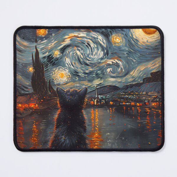 Item preview, Starry Night Black Cat Impressionist Whimsical Night Sky Wall Decor designed and sold by FaizArtShop.