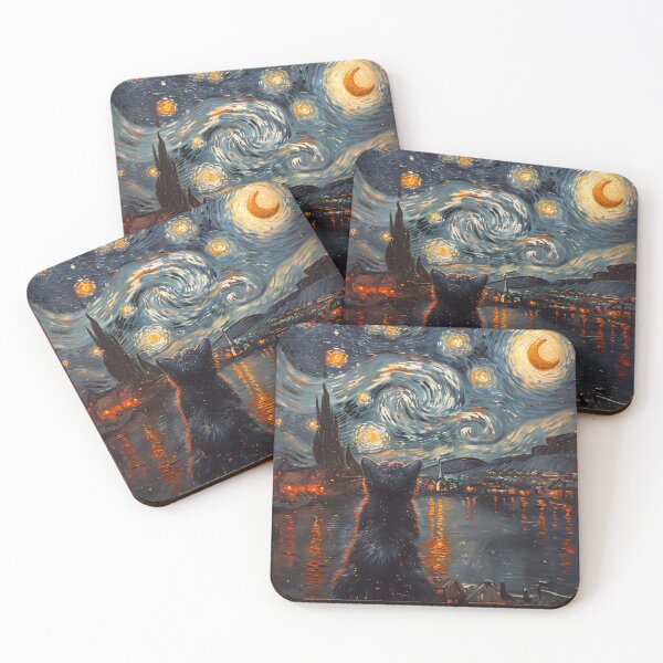 Item preview, Starry Night Black Cat Impressionist Whimsical Night Sky Wall Decor designed and sold by FaizArtShop.