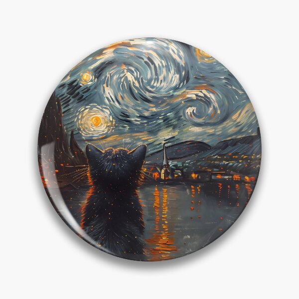 Item preview, Starry Night Black Cat Impressionist Whimsical Night Sky Wall Decor designed and sold by FaizArtShop.