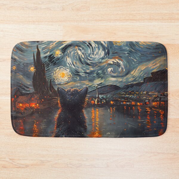 Item preview, Starry Night Black Cat Impressionist Whimsical Night Sky Wall Decor designed and sold by FaizArtShop.
