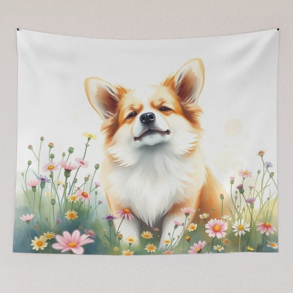 Item preview, Cute Corgi Sitting In Wildflower Field designed and sold by IntelliMindDesigns.