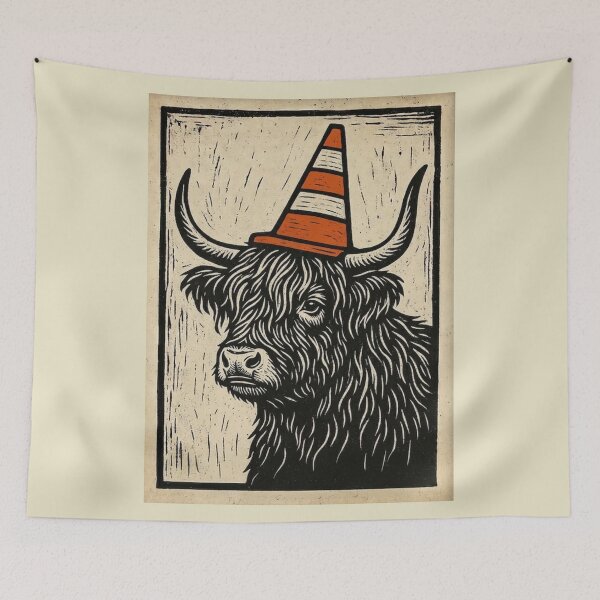 Item preview, Scottish Highland Cow Scotland Original Custom Vintage Poster Wall Art Design Pillow Gift designed and sold by Cool Robot Bro..