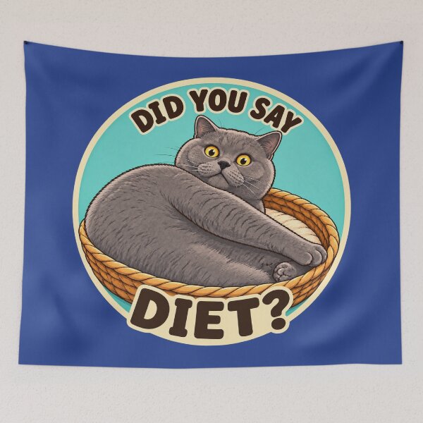 Item preview, Did You Say Diet? Funny Chubby Cat – Food Lover Cat Meme designed and sold by NoodlesTheCat.